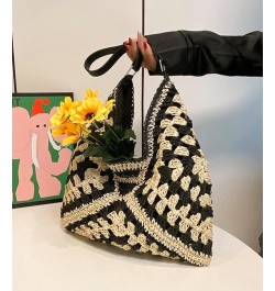 Straw Hobo Bags for Women Hollow Out Straw Tote Summer Beach Bag Retro Purses 2024 Black $11.48 Shoulder Bags