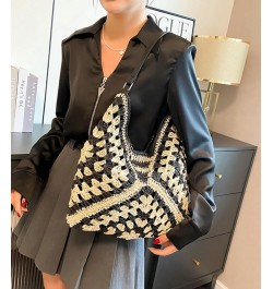 Straw Hobo Bags for Women Hollow Out Straw Tote Summer Beach Bag Retro Purses 2024 Black $11.48 Shoulder Bags