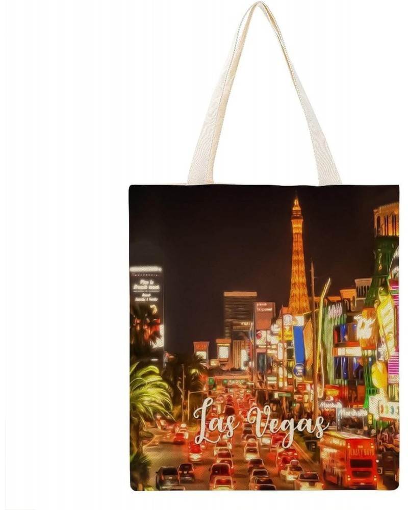 Welcome to Las Vegas Cityscape Building City Scene Canvas Tote Bag with Handle Cute Book Bag Shopping Shoulder Bag for Women ...