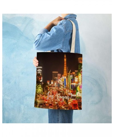 Welcome to Las Vegas Cityscape Building City Scene Canvas Tote Bag with Handle Cute Book Bag Shopping Shoulder Bag for Women ...