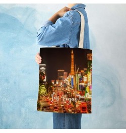 Welcome to Las Vegas Cityscape Building City Scene Canvas Tote Bag with Handle Cute Book Bag Shopping Shoulder Bag for Women ...