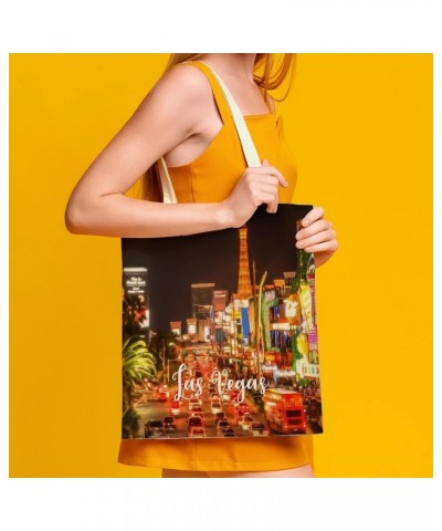 Welcome to Las Vegas Cityscape Building City Scene Canvas Tote Bag with Handle Cute Book Bag Shopping Shoulder Bag for Women ...