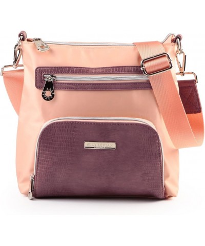 Suzy Levian Pink Nylon Faux Crocodile Front Pocket Crossbody Handbag $74.26 Crossbody Bags