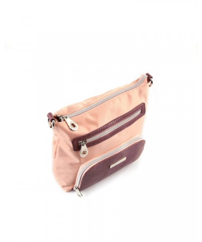 Suzy Levian Pink Nylon Faux Crocodile Front Pocket Crossbody Handbag $74.26 Crossbody Bags