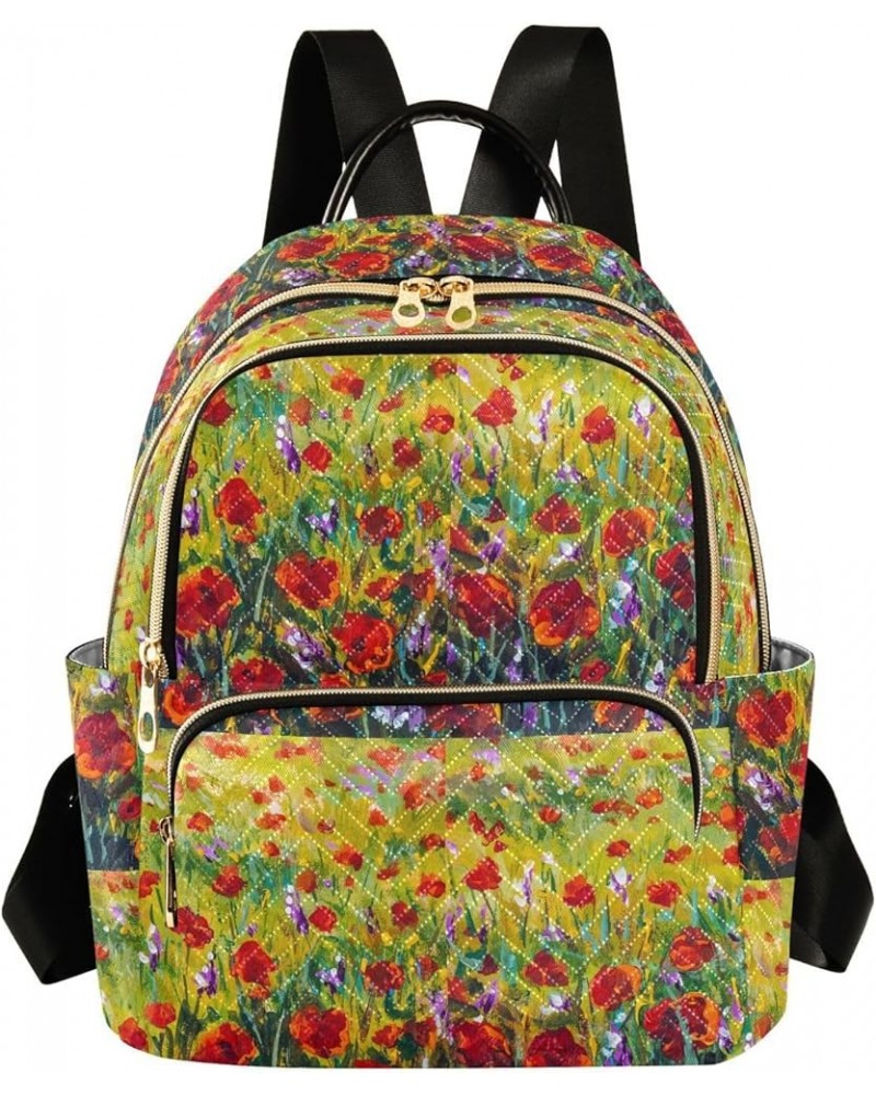 Red Poppies Tulips Rose Flowers Women Backpack Purse Shoulder Bag Color Small $15.18 Backpacks