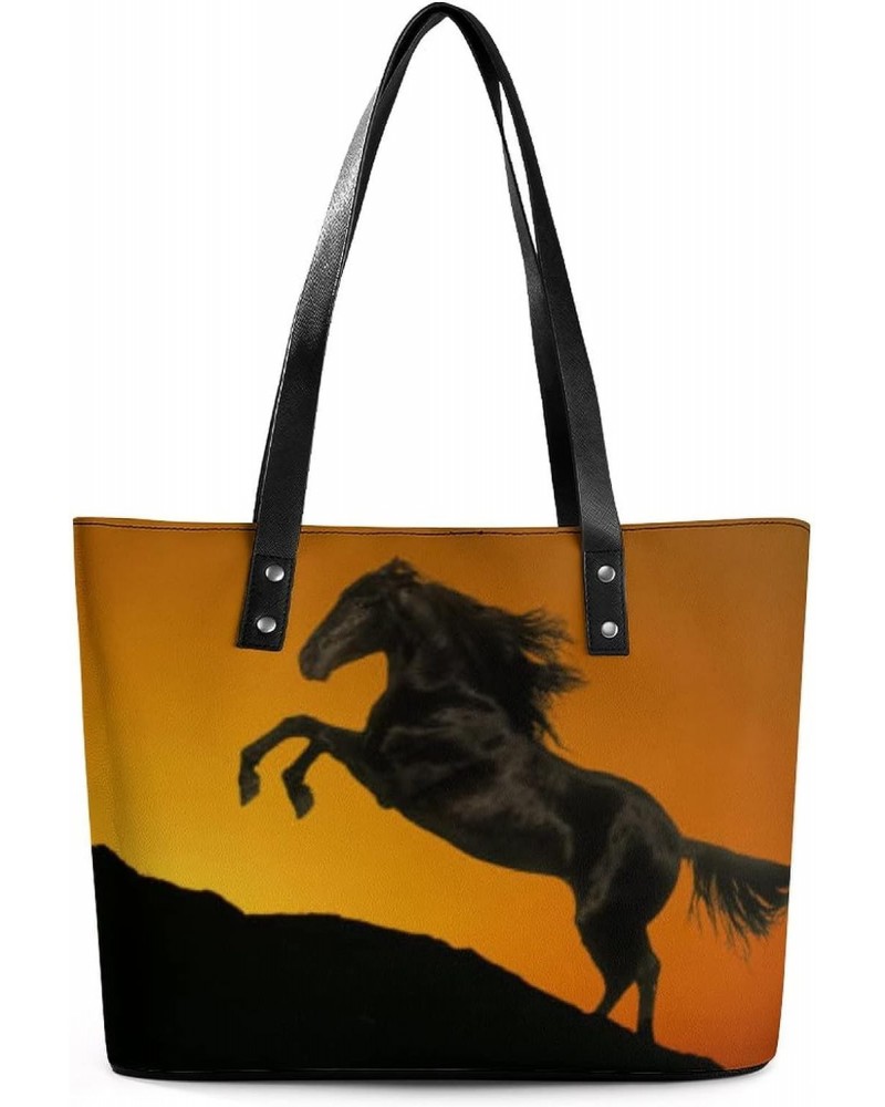 Womens Handbag Horse Animal Leather Tote Bag Top Handle Satchel Bags For Lady $16.10 Totes