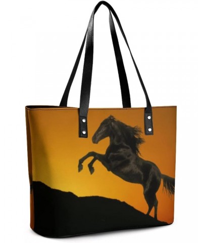 Womens Handbag Horse Animal Leather Tote Bag Top Handle Satchel Bags For Lady $16.10 Totes