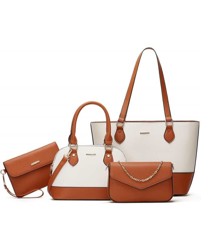 Women Fashion Shoulder Handbags Wallet Tote Bag Top Handle Satchel Hobo with Zipper Closure Set 2325-brown/Lvory $22.41 Totes