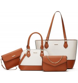 Women Fashion Shoulder Handbags Wallet Tote Bag Top Handle Satchel Hobo with Zipper Closure Set 2325-brown/Lvory $22.41 Totes