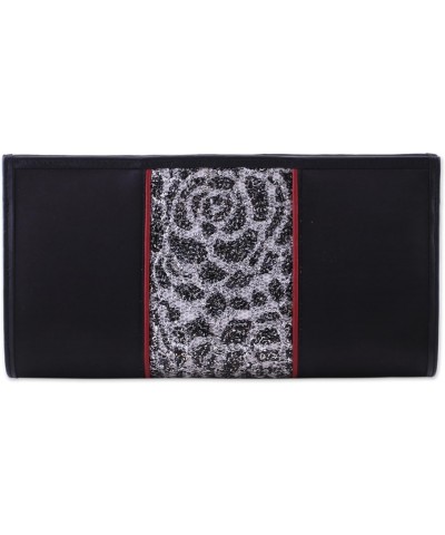 Handmade Leather Accent Satin Clutch Lace Handbag from India Black Evening Embroidered 'Innocent Black' $27.32 Evening Bags