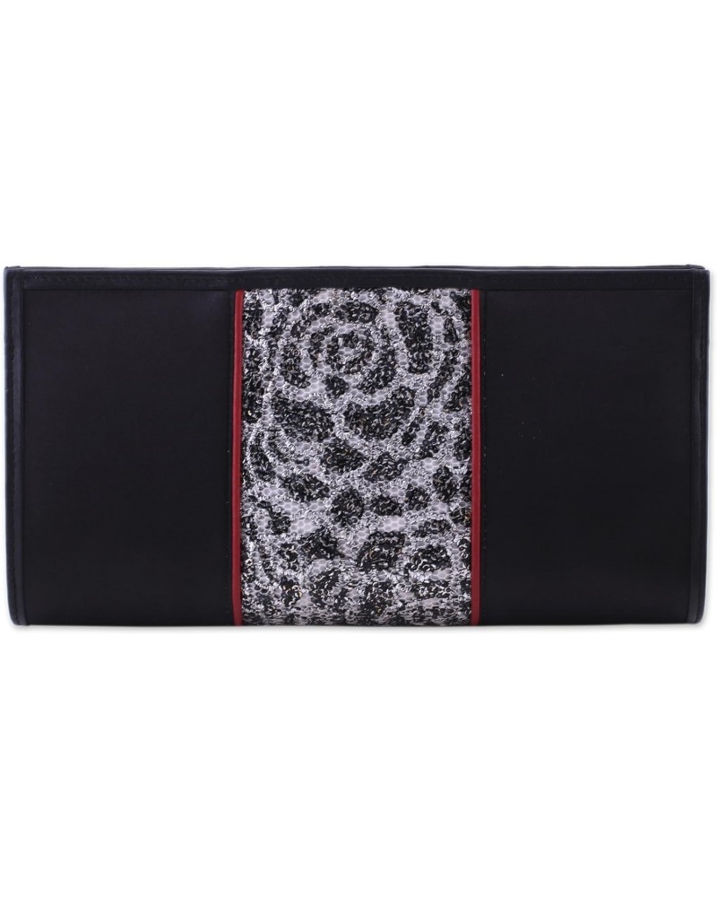 Handmade Leather Accent Satin Clutch Lace Handbag from India Black Evening Embroidered 'Innocent Black' $27.32 Evening Bags