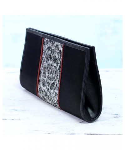 Handmade Leather Accent Satin Clutch Lace Handbag from India Black Evening Embroidered 'Innocent Black' $27.32 Evening Bags