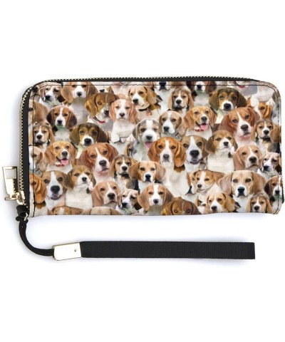 Beagle Print Cute Wallets with Wristlet Strap for Women Men, PU Leather Card Holder Clutch Bag Coin Purse, Beagle Dog Long Wa...