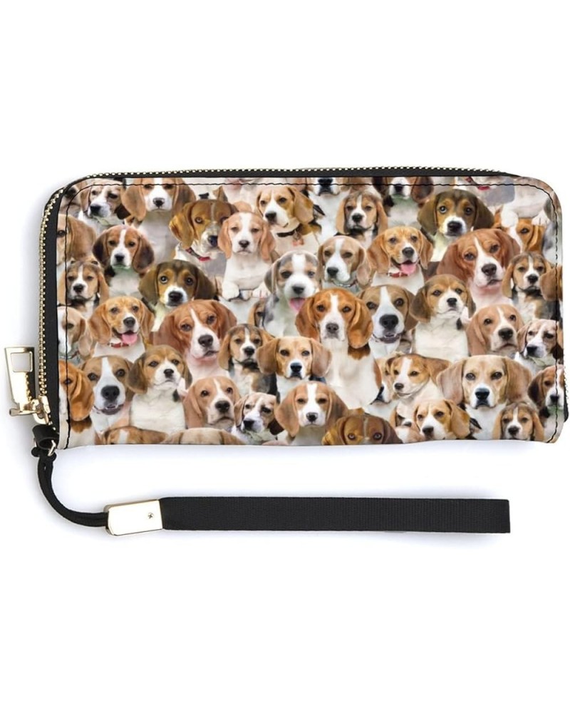 Beagle Print Cute Wallets with Wristlet Strap for Women Men, PU Leather Card Holder Clutch Bag Coin Purse, Beagle Dog Long Wa...