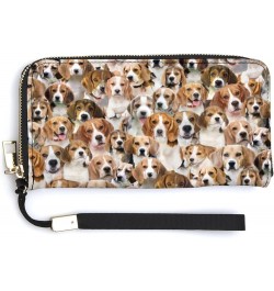 Beagle Print Cute Wallets with Wristlet Strap for Women Men, PU Leather Card Holder Clutch Bag Coin Purse, Beagle Dog Long Wa...