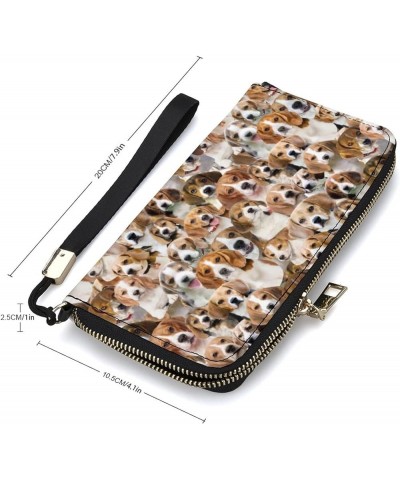 Beagle Print Cute Wallets with Wristlet Strap for Women Men, PU Leather Card Holder Clutch Bag Coin Purse, Beagle Dog Long Wa...