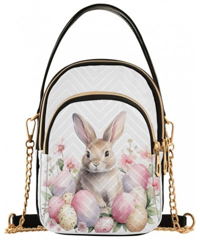 Pink Flower Easter Bunny Women's Crossbody Handbags with Zipper, Casual Leather Cell Phone Purse Crossbody Bags for Ladies $1...