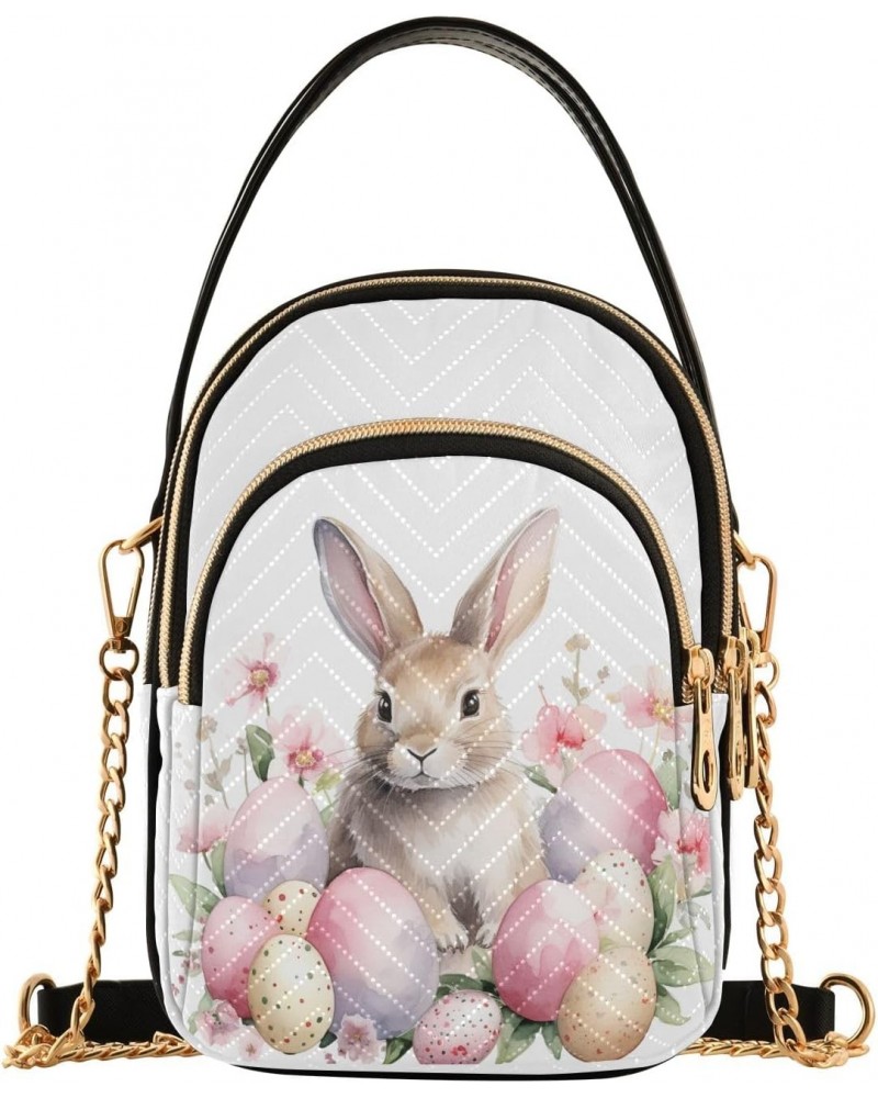 Pink Flower Easter Bunny Women's Crossbody Handbags with Zipper, Casual Leather Cell Phone Purse Crossbody Bags for Ladies $1...