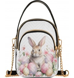 Pink Flower Easter Bunny Women's Crossbody Handbags with Zipper, Casual Leather Cell Phone Purse Crossbody Bags for Ladies $1...