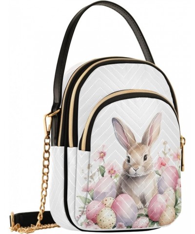 Pink Flower Easter Bunny Women's Crossbody Handbags with Zipper, Casual Leather Cell Phone Purse Crossbody Bags for Ladies $1...