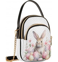 Pink Flower Easter Bunny Women's Crossbody Handbags with Zipper, Casual Leather Cell Phone Purse Crossbody Bags for Ladies $1...