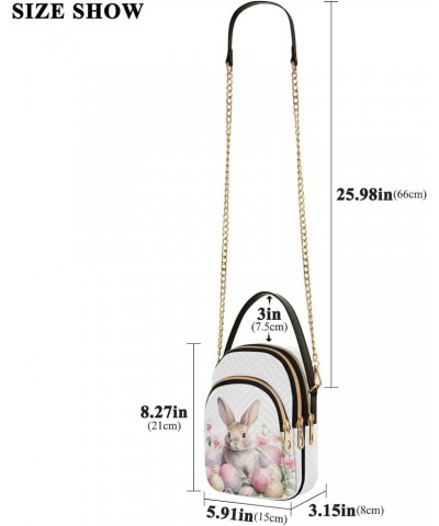 Pink Flower Easter Bunny Women's Crossbody Handbags with Zipper, Casual Leather Cell Phone Purse Crossbody Bags for Ladies $1...