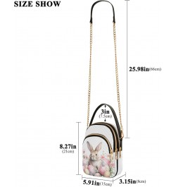 Pink Flower Easter Bunny Women's Crossbody Handbags with Zipper, Casual Leather Cell Phone Purse Crossbody Bags for Ladies $1...