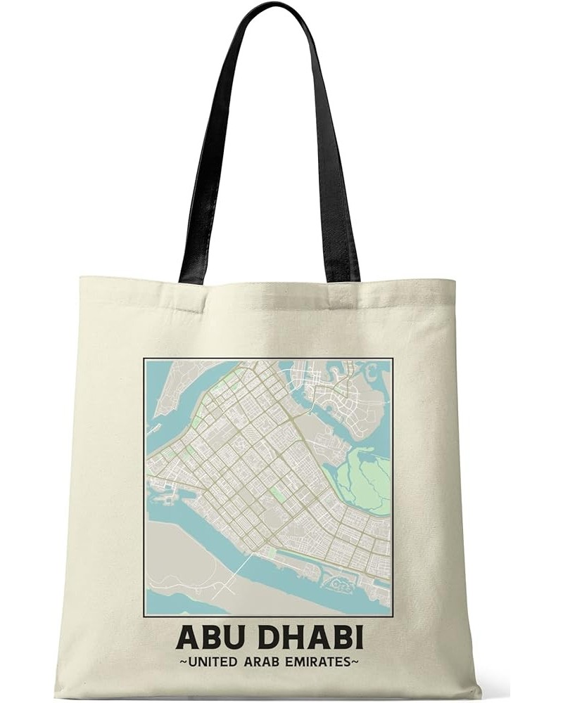 Abu Dhabi, United Arab Emirates, City Map Natural Cotton Tote Shopper Bag Vintage With Black Handles $15.78 Totes