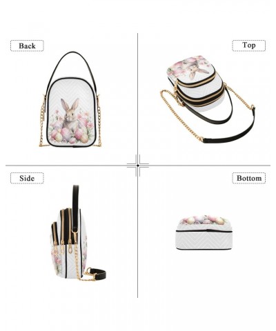 Pink Flower Easter Bunny Women's Crossbody Handbags with Zipper, Casual Leather Cell Phone Purse Crossbody Bags for Ladies $1...