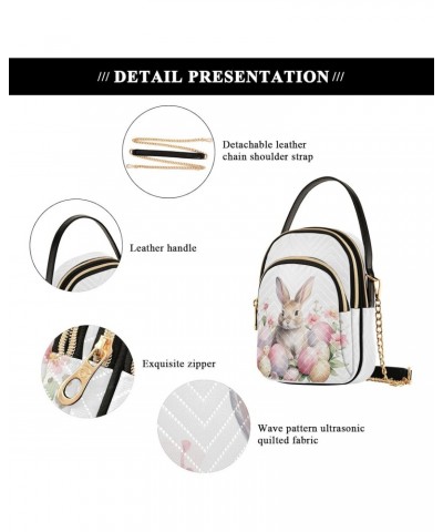 Pink Flower Easter Bunny Women's Crossbody Handbags with Zipper, Casual Leather Cell Phone Purse Crossbody Bags for Ladies $1...