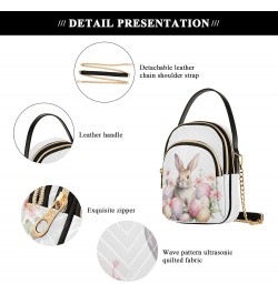 Pink Flower Easter Bunny Women's Crossbody Handbags with Zipper, Casual Leather Cell Phone Purse Crossbody Bags for Ladies $1...