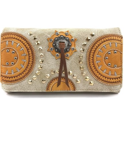 Native American Circle Mountain Gold Studs Embroidered Studded CCW Concealed Carry Shoulder Purse Handbag Beige Wallet Only $...