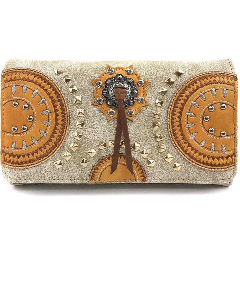 Native American Circle Mountain Gold Studs Embroidered Studded CCW Concealed Carry Shoulder Purse Handbag Beige Wallet Only $...