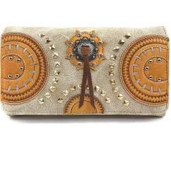 Native American Circle Mountain Gold Studs Embroidered Studded CCW Concealed Carry Shoulder Purse Handbag Beige Wallet Only $...