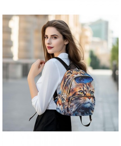 Small Fashion Backpack for Women Long Hair Cat Print Ladies Travel Daypack Aesthetic Shoulder Bag 10.2×5.1×12.5 IN $16.95 Bac...