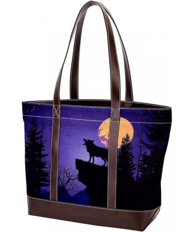 Tote Bags, Large Tote Bag, Tote Bag with Zipper, Wolf Night Full Moon, Womens Tote Bags for Work Design 7342 $23.51 Totes