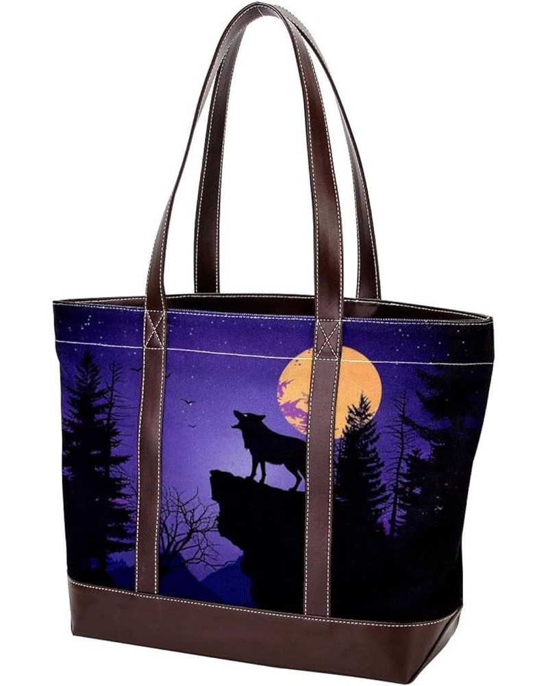 Tote Bags, Large Tote Bag, Tote Bag with Zipper, Wolf Night Full Moon, Womens Tote Bags for Work Design 7342 $23.51 Totes