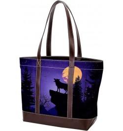 Tote Bags, Large Tote Bag, Tote Bag with Zipper, Wolf Night Full Moon, Womens Tote Bags for Work Design 7342 $23.51 Totes