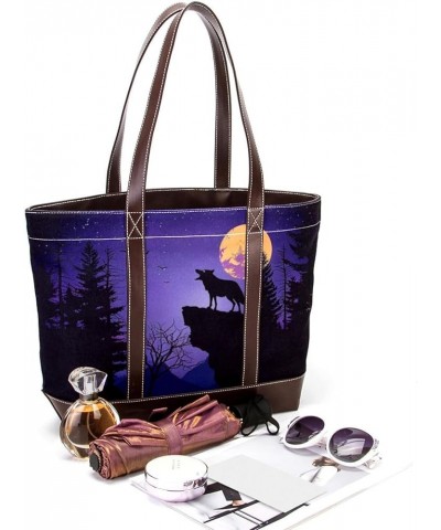 Tote Bags, Large Tote Bag, Tote Bag with Zipper, Wolf Night Full Moon, Womens Tote Bags for Work Design 7342 $23.51 Totes