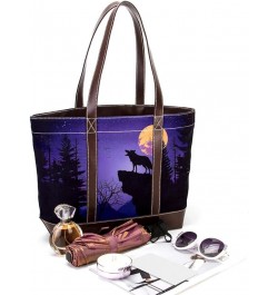 Tote Bags, Large Tote Bag, Tote Bag with Zipper, Wolf Night Full Moon, Womens Tote Bags for Work Design 7342 $23.51 Totes