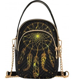 Elegant Gold Exotic Leaves Pattern Crossbody Bags for Women Small Quilted Crossbody Bags Golden American Indian Dreamcatcher ...