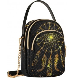 Elegant Gold Exotic Leaves Pattern Crossbody Bags for Women Small Quilted Crossbody Bags Golden American Indian Dreamcatcher ...