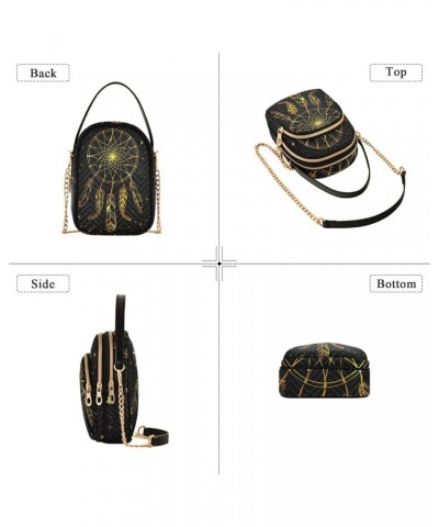 Elegant Gold Exotic Leaves Pattern Crossbody Bags for Women Small Quilted Crossbody Bags Golden American Indian Dreamcatcher ...