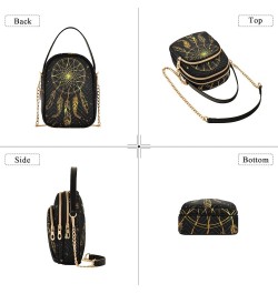 Elegant Gold Exotic Leaves Pattern Crossbody Bags for Women Small Quilted Crossbody Bags Golden American Indian Dreamcatcher ...