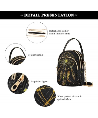 Elegant Gold Exotic Leaves Pattern Crossbody Bags for Women Small Quilted Crossbody Bags Golden American Indian Dreamcatcher ...