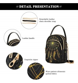 Elegant Gold Exotic Leaves Pattern Crossbody Bags for Women Small Quilted Crossbody Bags Golden American Indian Dreamcatcher ...