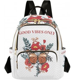 Poppy Flower Butterfly Design Good Vibes Only Small Backpack Purse for Women Travel Bag Fashion Daypack Back Pack Shoulder Ba...