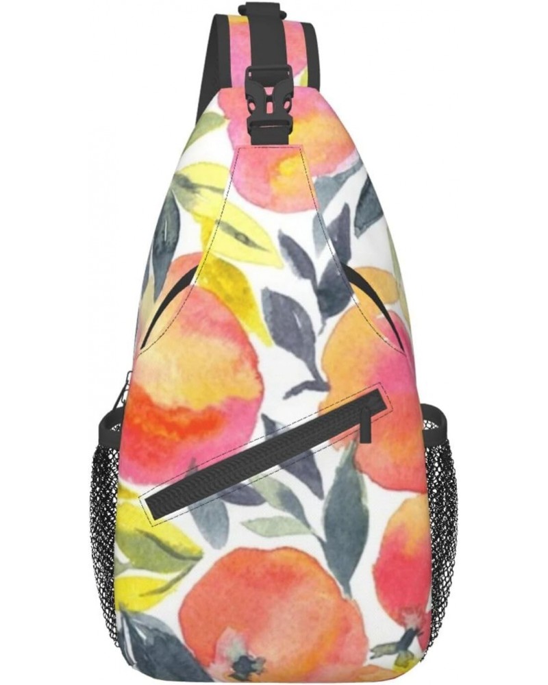 Stylish Fruit Bright Watercolor Peach Cross Chest Bag Diagonally Unisex Crossbody Backpack Travel Backpack, Lightweight Casua...