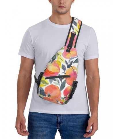 Stylish Fruit Bright Watercolor Peach Cross Chest Bag Diagonally Unisex Crossbody Backpack Travel Backpack, Lightweight Casua...