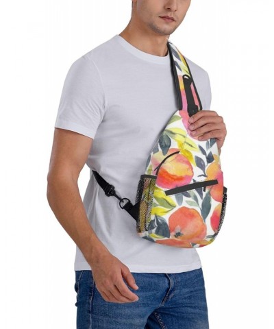 Stylish Fruit Bright Watercolor Peach Cross Chest Bag Diagonally Unisex Crossbody Backpack Travel Backpack, Lightweight Casua...